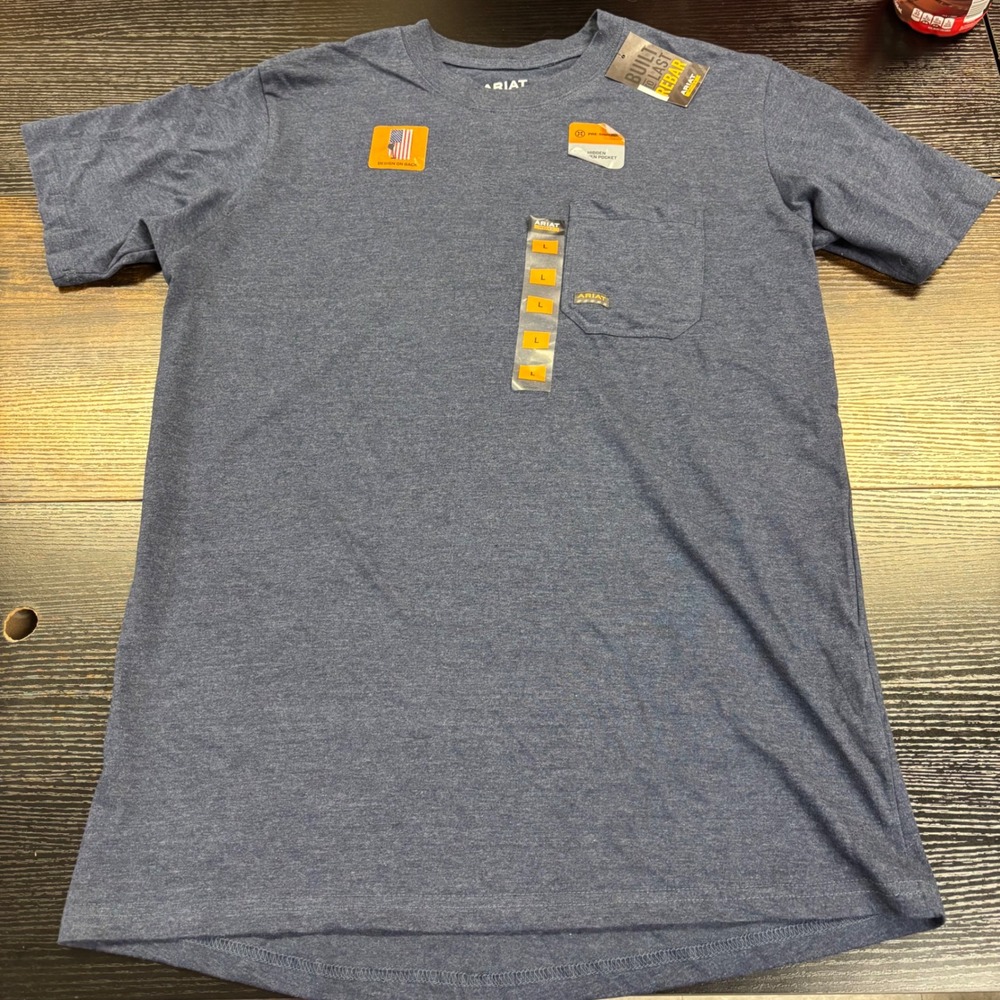 NWT Ariat Rebar Work Mens Blue American Grit Graphic Pocket T-Shirt L